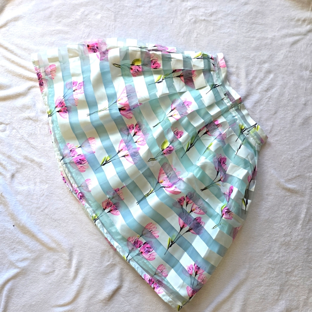 Mint Striped Floral Tea Skirt